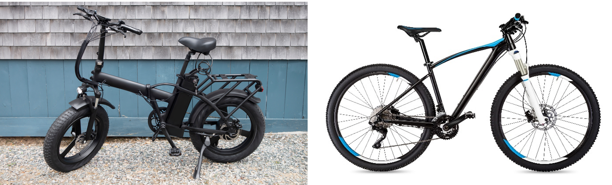 Figure 2: A 750w e-bike on the left and an unpowered bicycle on the right